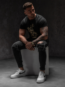 Crna muška majica s printom Bolf Y70052