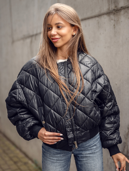 Crna prošivena ženska bomber jakna Bolf J9089