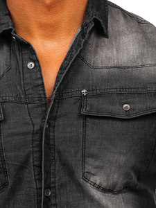 Crna muška traper košulja dugih rukava Bolf MC703N