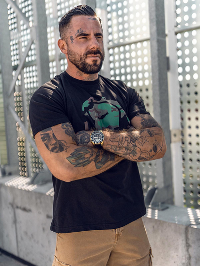 Crna pamučna muška majica s printom Bolf 192379A