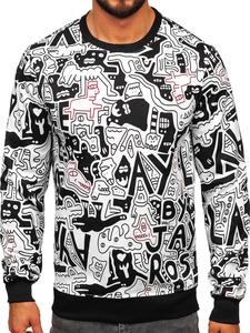 Crno-bijela muška majica bez kapuljače s printom Bolf 8B1133