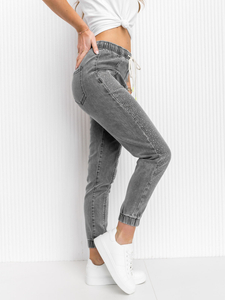 Grafitne ženske mom fit traper hlače sa šljokicama Bolf BF108