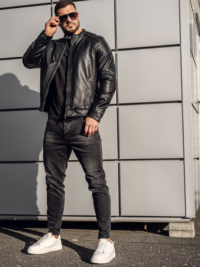 Jakna muška od kože biker izolirana crna Bolf 92532