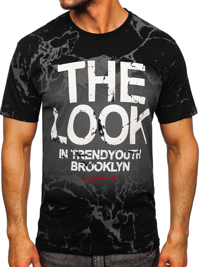 Muška crna pamučna majica s printom Bolf 627