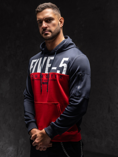 Crvena s printom muška dukserica s kapuljačom Bolf HY972