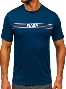 Tamno plava pamučna muška majica sa printom Bolf 5052