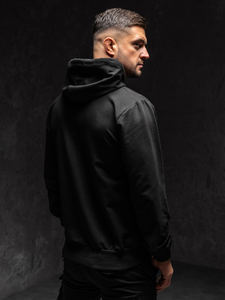 Crna s printom dukserica muška s kapuljačom Bolf 6141