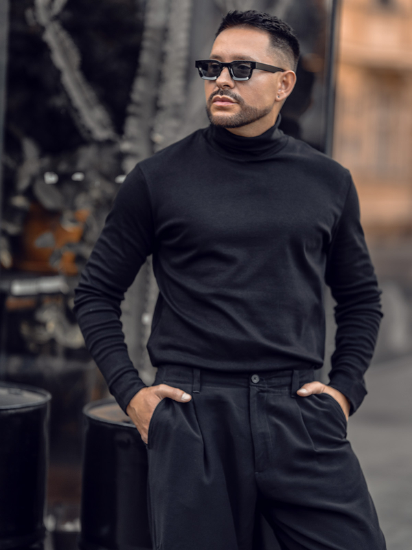 Muški osnovni pamučni pulover s polo ovratnikom Crna Bolf 535