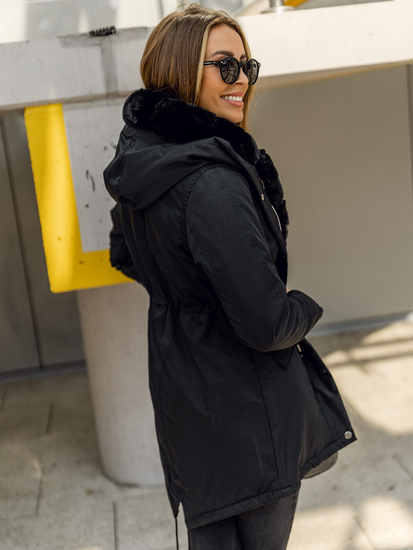 Crna jakna ženska zimska parka s kapuljačom Bolf 5M762