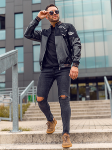 Crna kožna bomber jakna muška Bolf 6671