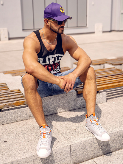 Crna muška tank top bokser majica s printom Bolf 14832A