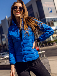 Svijetloplava prošivena jakna ženska prijelazna sa stojećim ovratnikom Bolf 1141A