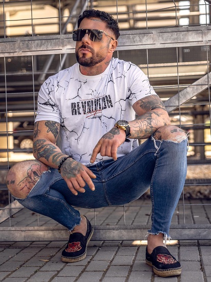 Bijela pamučna muška majica s printom Bolf 14717A