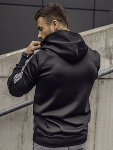 Crna dukserica muška s kapuljačom, klokan džepom s printom Bolf 8B996