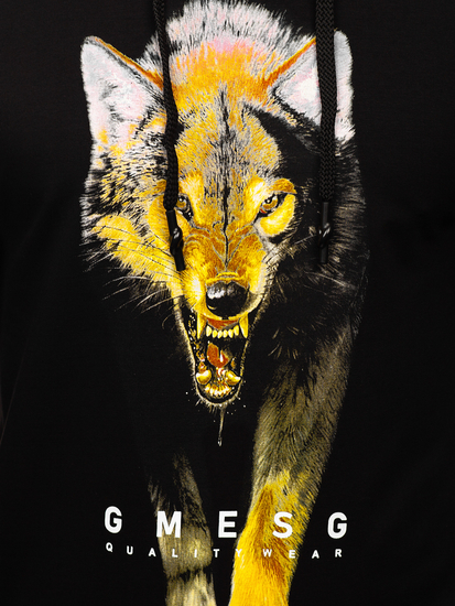 Crna s printom dukserica muška s kapuljačom Bolf 6141