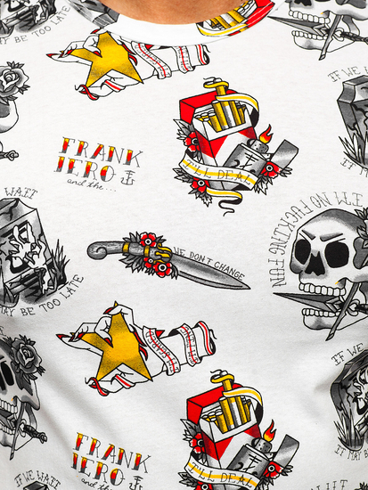 Bijela pamučna majica muška s printom Bolf 14963