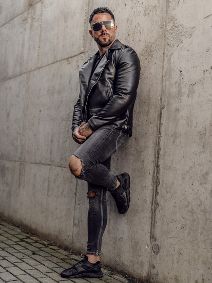 Crna bikerska kožna jakna muška Bolf 11Z8014