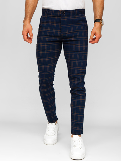 Elegantne muške hlače na kockice Mornarsko plava Bolf 184189