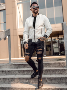 Muška kožna bomber jakna Bijela Bolf 7110A2