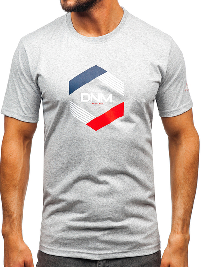 Sivi pamučni muški t-shirt s printom Bolf 14741