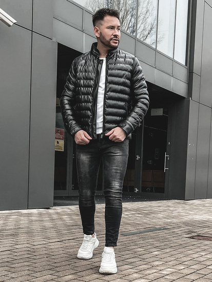 Muška crna prošivena kožna jakna Bolf 0021-A