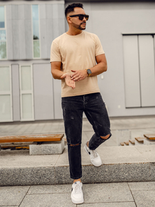 Bež pamučna majica muška bez printa Bolf 192397