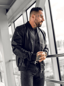 Crna kožna bomber jakna muška Bolf 1147A