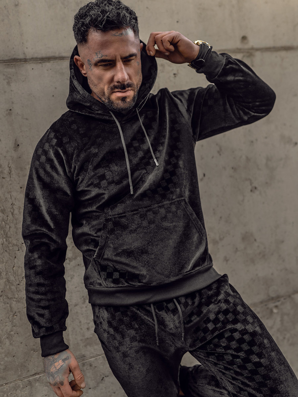 Crna baršunasta muška trenirka s kapuljačom Bolf 3A82-A