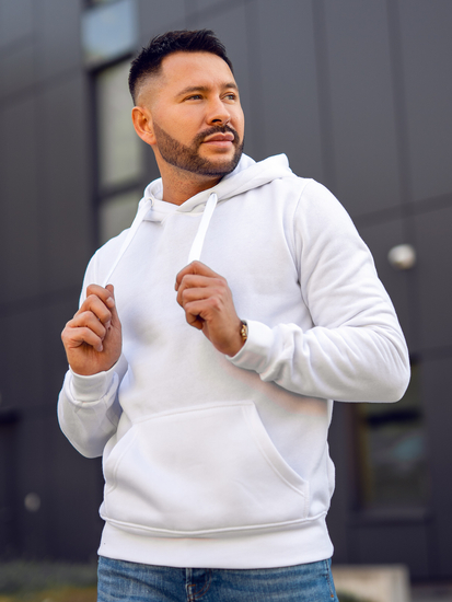 Bijela muška majica s kapuljačom s klokan džepom Bolf 2009A