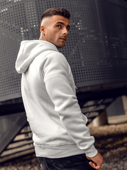 Bijela muška majica s kapuljačom s klokan džepom Bolf 2009A