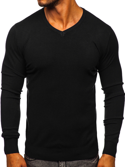 Crni muški pulover s V-izrezom Bolf YY03
