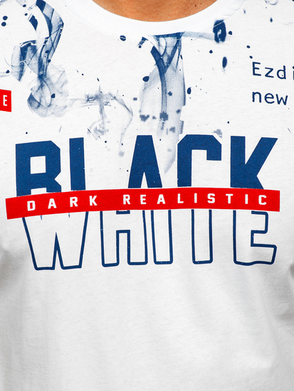 Bijeli pamučni muški t-shirt s printom Bolf 14718