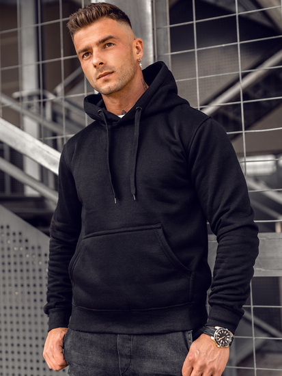 Crna muška majica s kapuljačom s klokan džepom Bolf 2009A