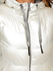 Bijeli ženski dugi prošiveni prsluk s kapuljačom Bolf 7043