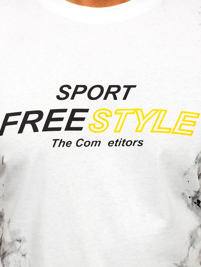 Bijela pamučna majica muška s printom Bolf 11003