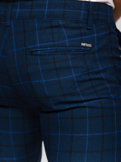 Elegantne muške hlače na kockice Mornarsko plava Bolf 184195