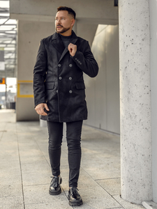 Muški dugi zimski kaput na dvostruko kopčanje Crna Bolf 79B3A2-073