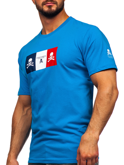 Svijetloplava pamučna muška majica s printom Bolf 14784