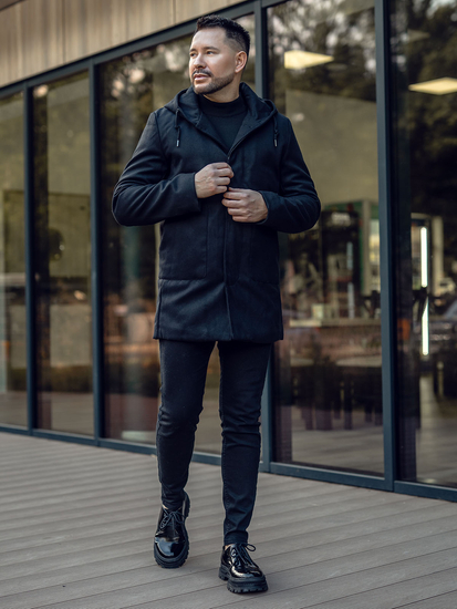 Crni zimski kaput za muškarce s kapuljačom Bolf 79B3A-197