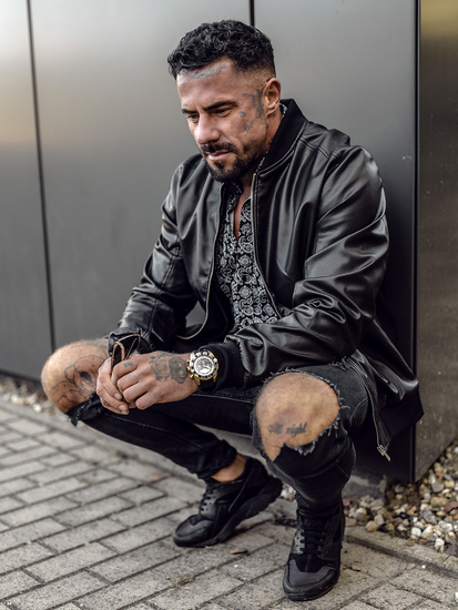 Muška kožna bomber jakna Crna Bolf 7110A2