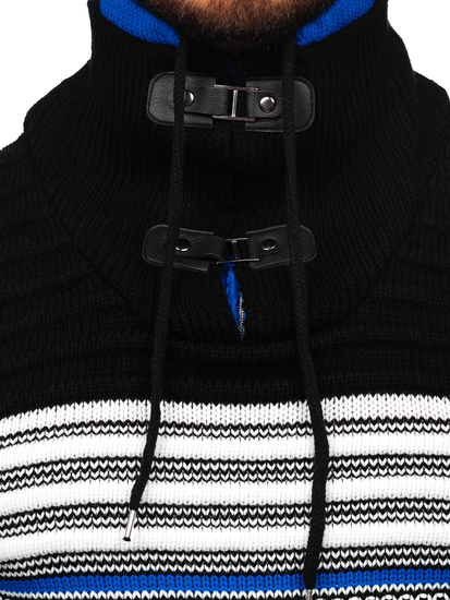 Crno-plavi debeli džemper muški sa stojećim ovratnikom Bolf 2026