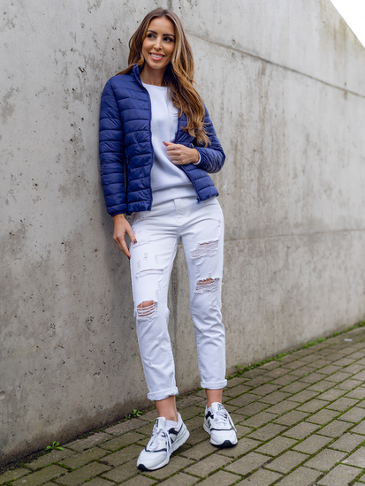 Tamnoplava prošivena jakna ženska prijelazna sa stojećim ovratnikom Bolf 1141A