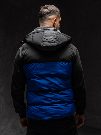 Plavi prošiveni muški prsluk s kapuljačom Bolf 1189A1