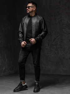 Crna muška kožna bomber jakna Bolf 3A66A1
