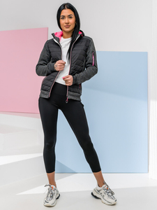 Ženska prošivena majica-jakna s kapuljačom crna Bolf KSW4001