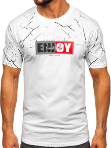 Bijeli pamučni muški t-shirt s printom Bolf 147737