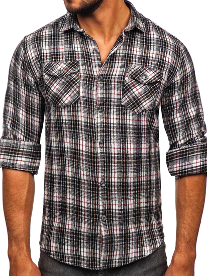 Crno-bijela flanelska muška košulja rugih rukava Bolf 20731-2