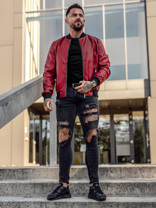 Crvena kožna bomber jakna muška Bolf 1147A