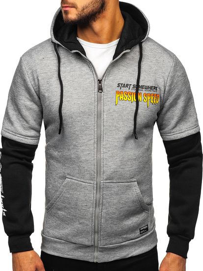 Siva muška majica s kapuljačom kengurica s printom Bolf HY611