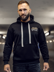 Muška majica s klokanom s printom i kapuljačom Crna Bolf M280